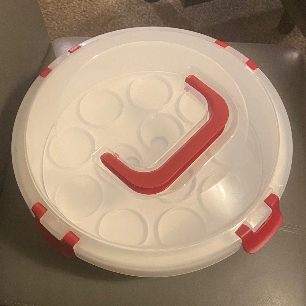 White and Red Cupcake Storage Carrier with Secure Handle